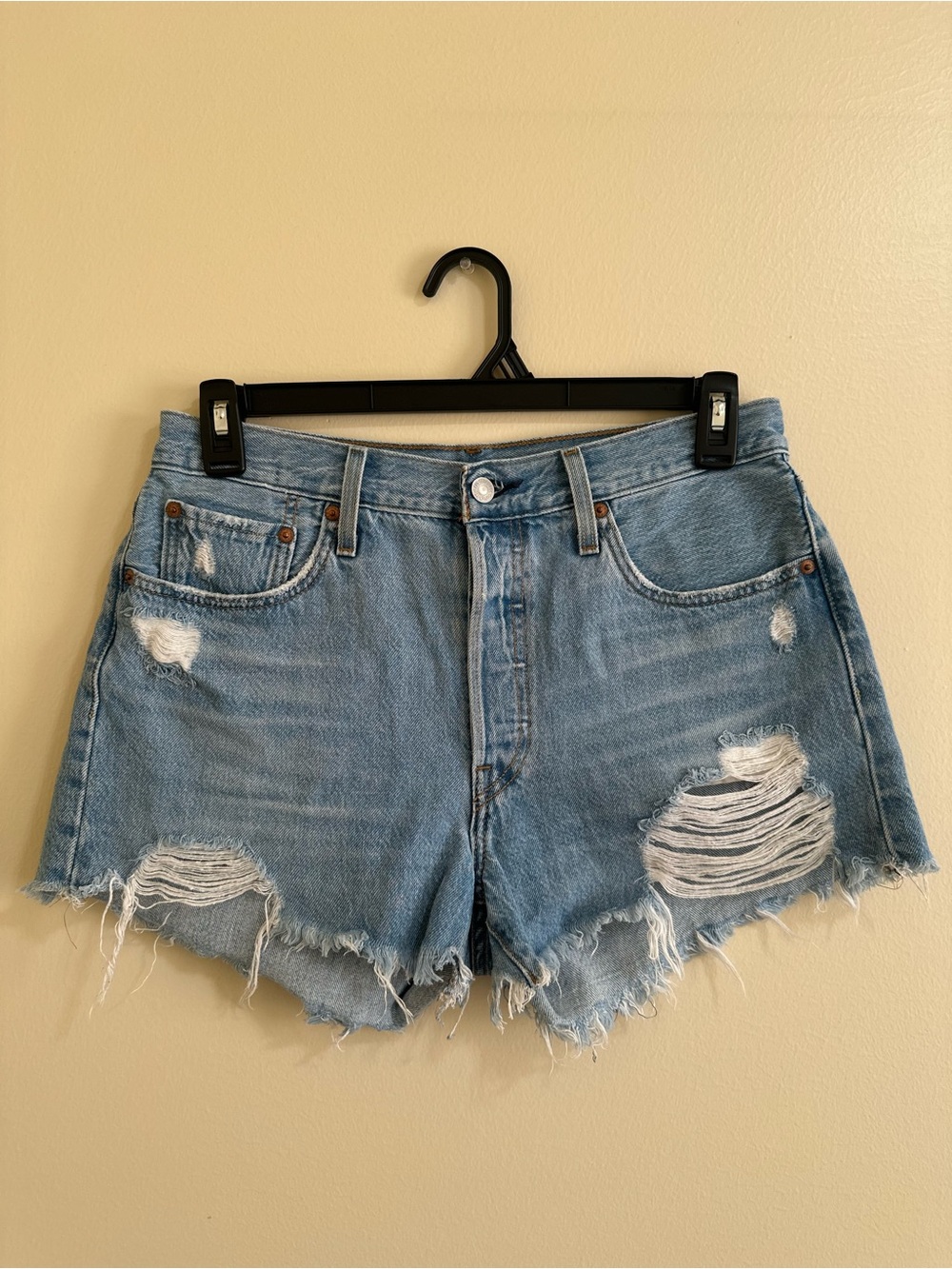Levi's Light Blue Distressed Denim Cutoff Shorts